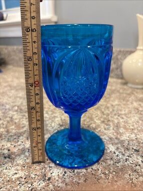 Vintage Fenton Pineapple Colonial Blue Glass Water Goblet MCM